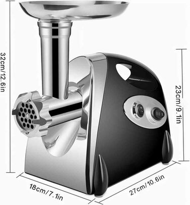 М'ясорубка електрична з насадкою для ковбас 2800 Вт, чорна. Комплект з 3 дисками для фаршу та насадкою для ковбасок