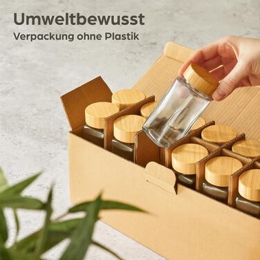 Баночки для спецій Praknu - набір з 12 шт. - квадратні з бамбуковою кришкою - 120 мл - вкладиш для посипання - етикетки - щіточка для чищення - дерев'яна ложка