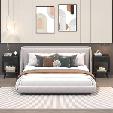 Набір з 2 тумбочок до ліжка, 40x30x60.3 см, чорний колір. Тумбочки з шухлядою для спальні, дитячої кімнати, як подарунок. Настільний столик, приліжкова тумбочка.