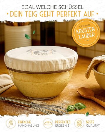 Набір для випічки хліба на заквасці: 2 гнізда для бродіння з ротангу, 600 мл закваски, гнітло, склянка та ніж для хліба. Аксесуари для випічки, 40x40x15 см