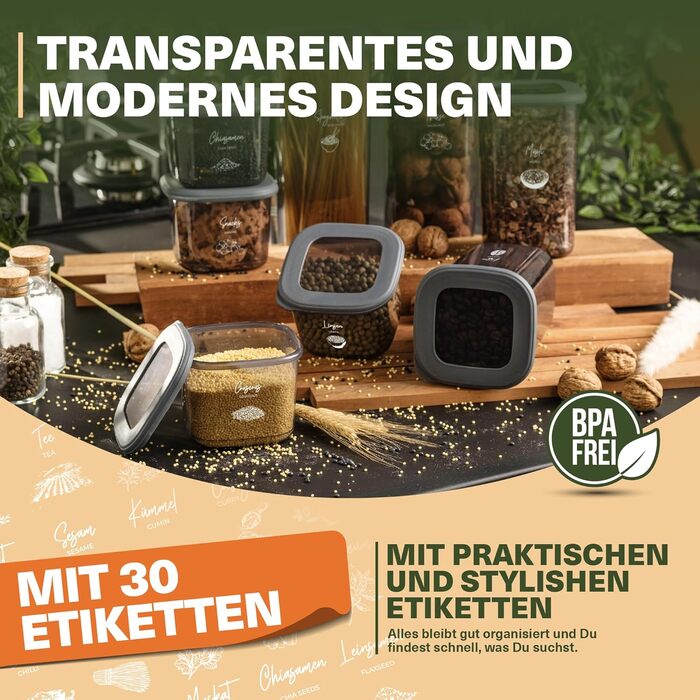 Набір контейнерів для зберігання продуктів 12 шт. 550 мл, сірий. Без BPA, герметичні, для крупи, борошна, спецій. Органайзери для кухні
