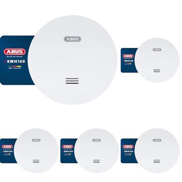 Датчик диму ABUS RWM160 з батареєю на 10 років, сертифікований Q-Label та DIN EN 14604, приглушене світло вночі, білий (упаковка 5 шт.)