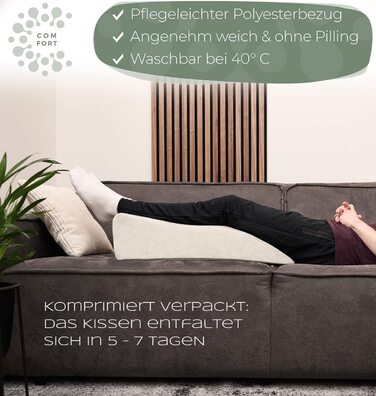 Подушка для ніг та підтримки ніг - для підйому ніг, фіксації колін, фіксації ніг, клиновидна подушка, підтримуюча подушка - ідеально як подушка для лімфи та венозна подушка, білий, плоска