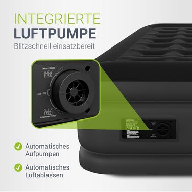 Надувний матрац Juskys самонадувний 150x200 см - 2-х місний з вбудованим насосом - ідеальний для гостей або кемпінгу - водонепроникний, блакитно-білий (чорний, одинарний)