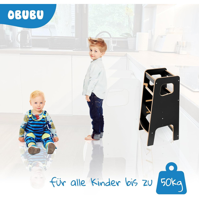 Стілець-сходинка Монтессорі для дітей з перекладинами – білий кухонний помічник, безпечний та надійний, з фіксатором, регульована висота, улюблець батьків, сучасний та стійкий Model 4 - Білий (Model 3 - Чорний)