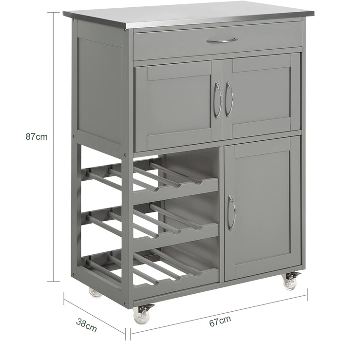 Кухонний візок SoBuy FKW45-SCH з полицями для пляшок, ящиком, візком, BHT приблизно 67x87x38см (світло-сірий)