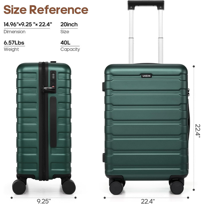 Набір валіз Roadcheer: тріо з полікарбонату з TSA-замком, рюкзак, аксесуари для подорожей (темно-зелений)