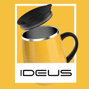 Кружка для кави та чаю Ideus 470 мл (подвійні стінки, нержавіюча сталь, з кришкою)