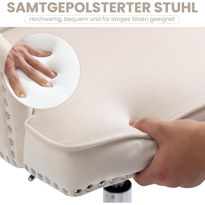 Крісло для офісу Fiximaster з велюру, поворотне, з регулюванням висоти, на роликах, золоті ніжки, для дому/офісу, до 135 кг, біле