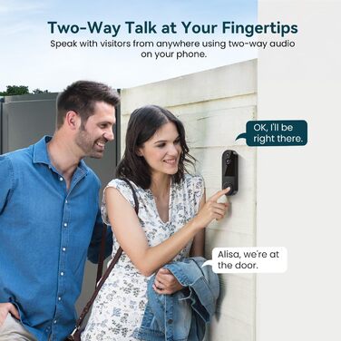 Відеодзвінок бездротовий 1080P з AI-розпізнаванням, нічне бачення, 2-сторонній аудіо, на батарейках, хмарне сховище, Wi-Fi 2.4 ГГц, для внутрішнього та зовнішнього використання (чорний)