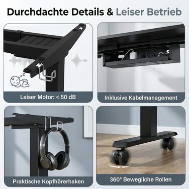 Електричний стіл Homall з регулюванням висоти, 2 мотори, підйом до 100 кг, телескопічний, пам'ять, захист від зіткнень (чорний)