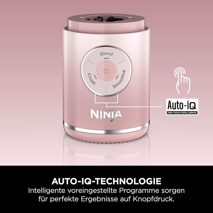 Портативний блендер Ninja Blast Max: 570 мл, акумулятор, чаша та кришка, 3 функції, для смузі та протеїнових коктейлів, рожевий (BC251EULD)