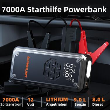 Powerbank для авто Acmount Starthilfe з компресором, 7000A, 150PSI, LCD, LED, для бензинових та дизельних авто (до 9L/8L)