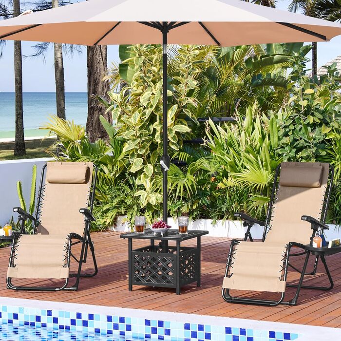 Розкішні лежаки для відпочинку Yaheetech (2 шт.) - складані, з подушкою та тримачем для напоїв, бежеві