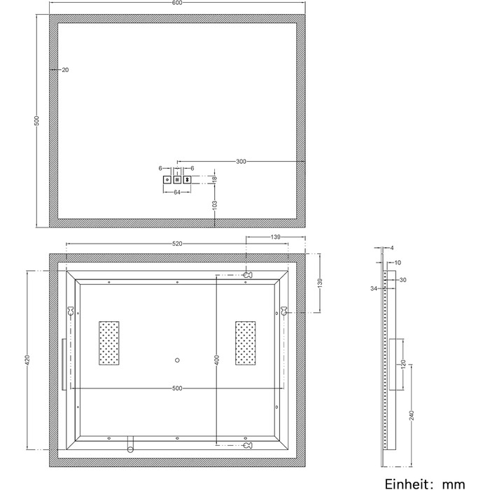 Дзеркало для ванної кімнати SONNI LED 50x70 см з LED-підсвічуванням, сенсорним керуванням, 3 кольори світла, проти запотівання та функцією пам'яті. Білий колір.