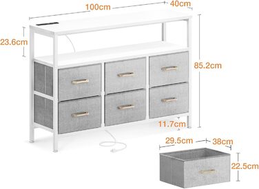 Комод з висувними ящиками, 2 порти USB & 2 AC, колір ретро (білий), для спальні, вітальні