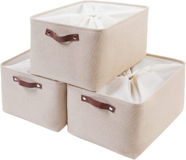 Тканинні ящики для зберігання SOCOHOE, кошики для зберігання з 3 предметів, складна тканинна корзина для іграшок, одягу , будинку, білизни (ediu) (бежевий, XXLarge)