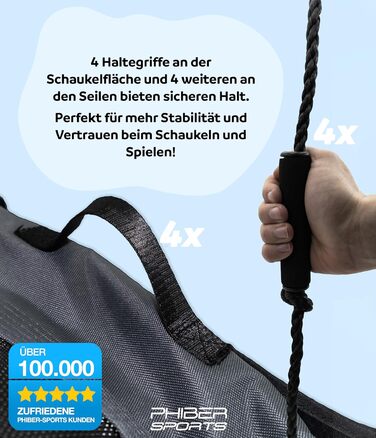 Дитяча гойдалка-гніздо на вулицю, діаметр 100 см, з подушкою та ручками, регульована висота, стійка до погодних умов, довговічна. Підходить для ігор в приміщенні та на вулиці.