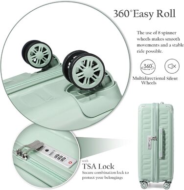 Набір валіз Sea Choice Matcha Grün: 4 шт. (55/65/75 см) з жорстким корпусом, захистом кутів, TSA-замком та косметичкою