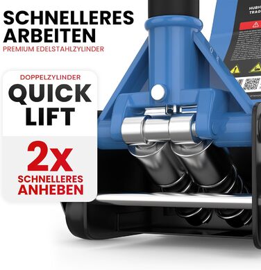 Гідравлічний домкрат 3T низькопрофільний 75-505мм з гумовими накладками для легкових авто та SUV – професійний, на колесах 360° (блакитний)