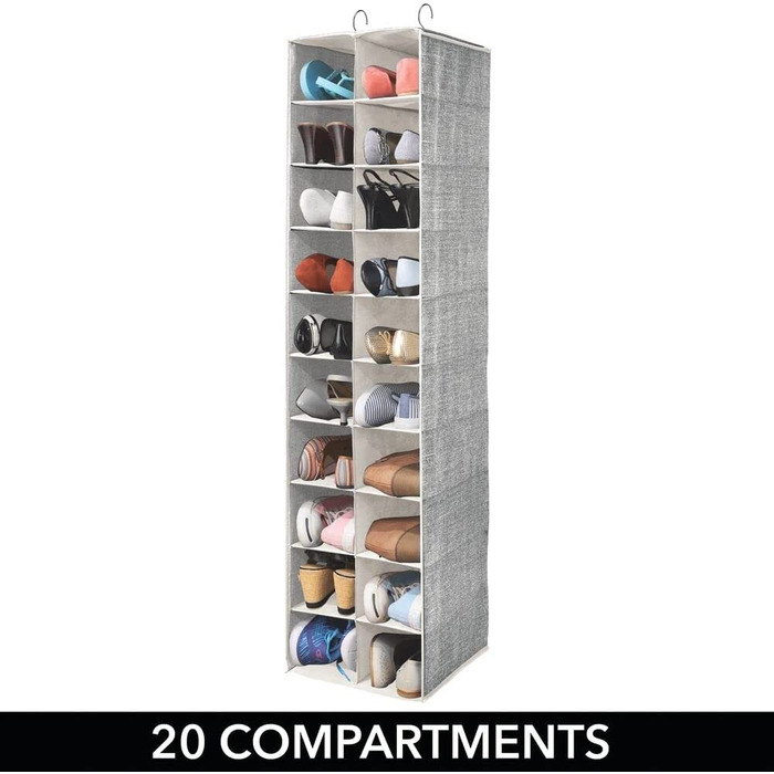 Підвісне сховище mDesign з 20 відділеннями-великий підвісний органайзер для Вішалки для одягу-компактне сховище для взуття та одягу- (чорний / кремовий)