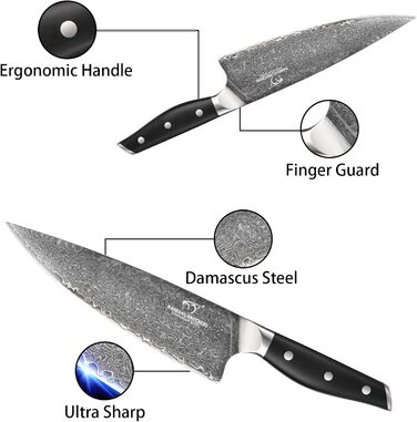 Набір кухонних ножів з дамаської сталі з дерев'яним блоком (7 предметів) - професійний набір ножів для кухні, VG10, G10, ергономічні ручки (червоний)