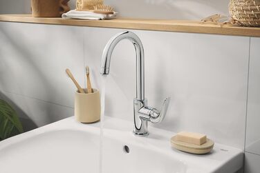 Змішувач для ванної кімнати GROHE Swift, високий, водозберігаючий, хром, 31 см, з інструментом 3-в-1, для встановлення на раковину