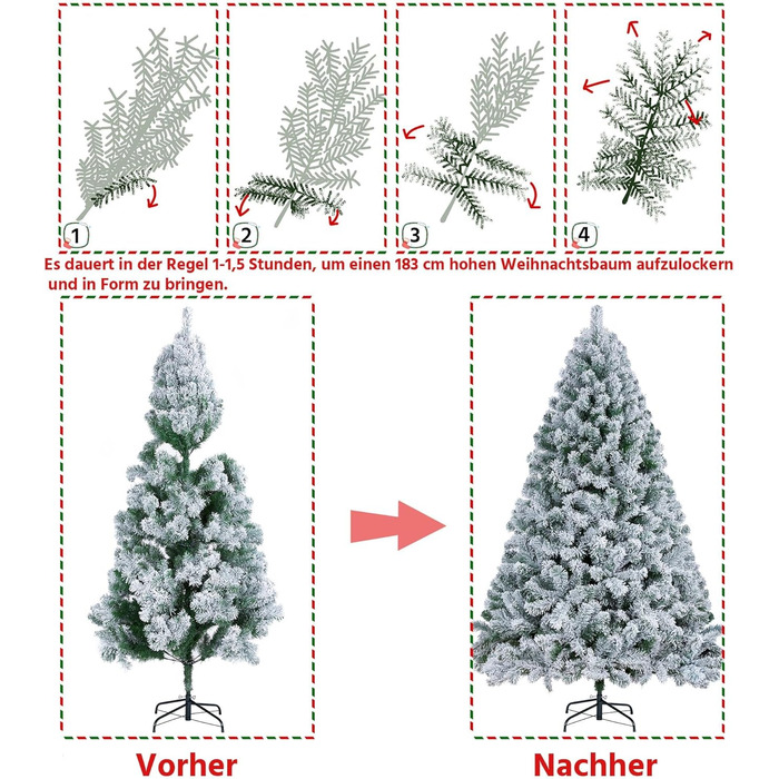 Штучна ялинка Yaheetech зі снігом 183 см (діаметр 120 см), 820 гілок, з металевим підставкою, швидкий монтаж, складана конструкція для Нового року