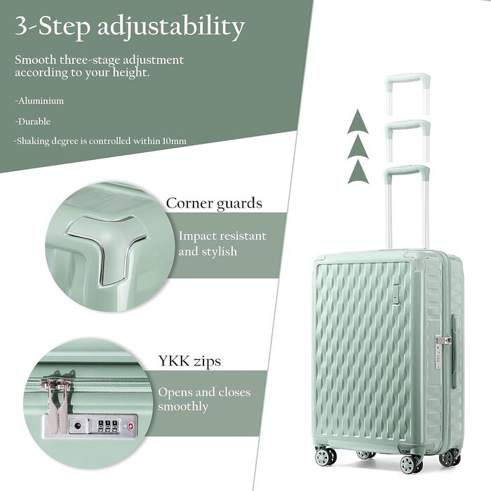 Набір валіз Sea Choice Matcha Grün: 4 шт. (55/65/75 см) з жорстким корпусом, захистом кутів, TSA-замком та косметичкою