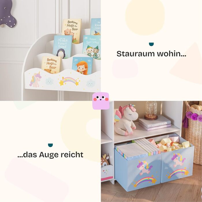 Дитяча полиця для іграшок Lysekil від en.casa з 2 ящиками для зберігання, 100 x 93 x 30 см, мотив єдинорога