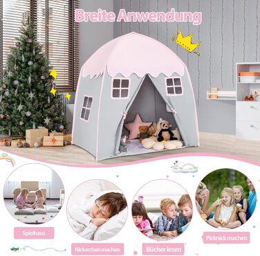 Дитячий ігровий будиночок GOPLUS, XL, 143x100x155 см, з сумкою, килимком, дверцятами на блискавці та 4 вікнами, для 2-3 дітей від 3 років (Рожевий)