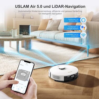 Робот-пилосос AIRROBO з функцією миття, 3.5л, док-станція для самостійного очищення, 180хв роботи, LiDAR-навігація, потужний, керування через додаток