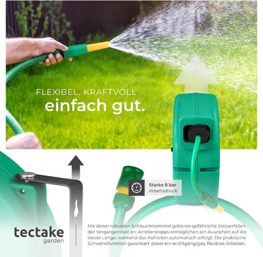 Шланговий барабан Tectake® настінний, 1/2 дюйма, 10м, з автозмотуванням, для саду та городу, водяний шланг, котушка для шланга, розпилювач