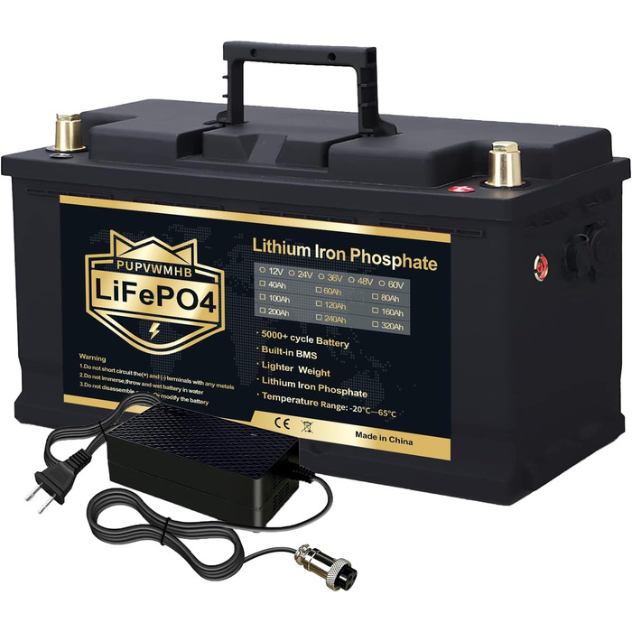 Акумулятор PUPVWMHB LifePO4 12V 100Ah 1280Wh LiFePO4 з BMS 100A, 400015000 циклів, USB