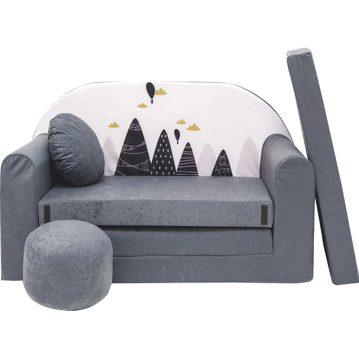 Дитяче розкладне ліжко-диван 3в1 All4All Kindersofa - зручна дитяча меблі для ігор та сну. Різні кольори та малюнки (сірий, рожевий, зелений, тваринні мотиви). Модель AX2 сірий + Balons