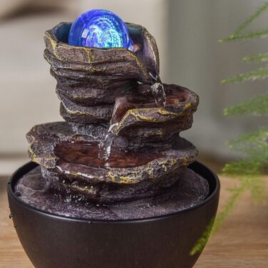 Фонтан для дому Zen'Light Zimmerbrunnen: розслаблення та медитація з LED-підсвіткою. Ідеально для вітальні, спальні, офісу. Компактний фонтан з закритим циклом, висота 18 см (Guru).