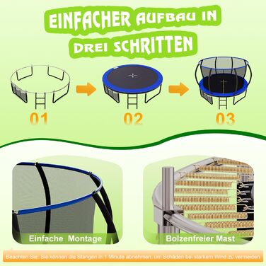 Батут садовий Devoko Ø305 см з захисною сіткою та драбиною, блакитний - для дітей та дорослих, сертифікат GS