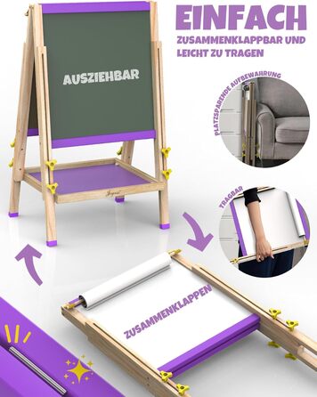 Мольберт Joyooss для дітей, регульований, дерев'яний, двосторонній, сухий маркер, з аксесуарами для малювання, подарунок для малюків 4-8 років (РОЖЕВИЙ)