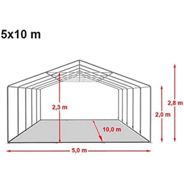 Намет для вечірок TOOLPORT 5x10 м, вогнестійкий, преміум-якість, ПВХ-тканина, сірий-білий, 100% водонепроникний з каркасом для підлоги