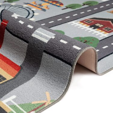 Килим-мрія дітей, ігровий килимок з міським пейзажем на сірому тлі розміром 80x150 см