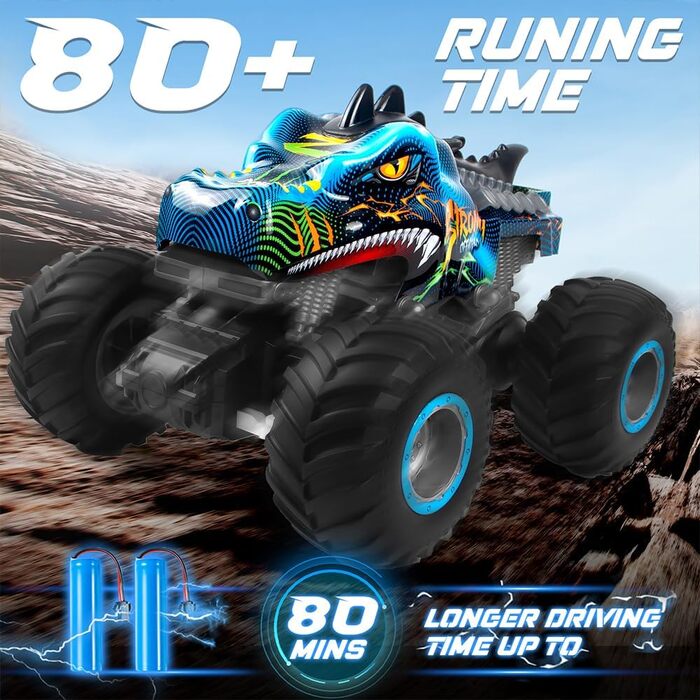 Радіокерований позашляховик Динозавр 1:16 RC Monster Truck з розпилювачем, музикою, LED-підсвіткою, 2.4GHz, 20км/год для дітей від 3 років