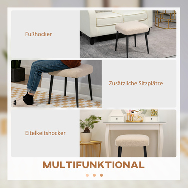 Табурет для макіяжу HOMCOM Footstool Квадратний пуф Cashmere Look зі сталевими ніжками для вітальні Спальні бежевий 42x42x47см