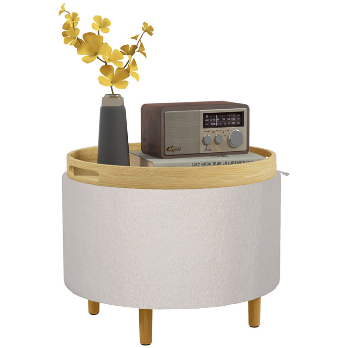 HOMCOM Ottoman Ø56 x 42 см, круглий пуф з місцем для зберігання та відкидною кришкою, дерев'яні ніжки, ідеально підходить для вітальні та спальні, білий