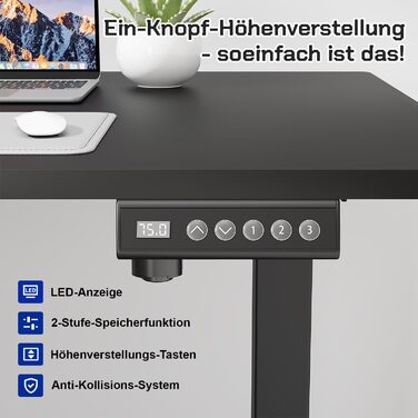 Стол офісний JUMMICO з регулюванням висоти, 100x160 см, 3 положення пам'яті, білий/чорний