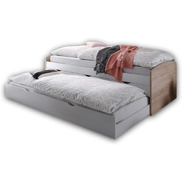 Шезлонг-тандем NESSI Modern з двома лежачими поверхнями 90 x 200 см - Практичне двоярусне ліжко для молодіжної кімнати - 96 x 64 x 206 см (W/H/D) (Дуб Сонома / Білий)