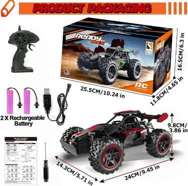 Радіокерований позашляховик 2.4GHz, LED підсвічування, швидкість 15+ км/год, іграшка для хлопчиків, чорно-червоний