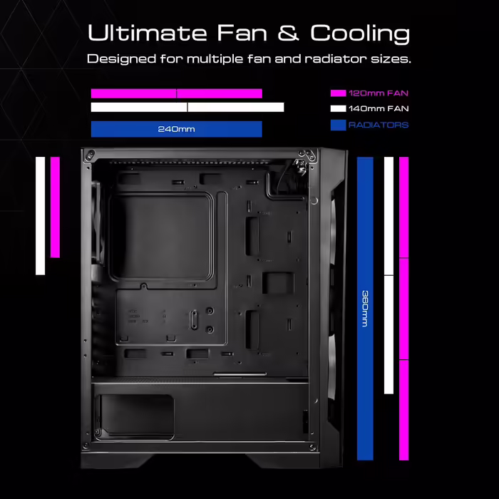 Ігровий корпус GAMDIAS Apollo E2 Elite, Mid-Tower ATX, загартоване скло, 3x 200 мм ARGB вентилятори, безінструментальна установка, підтримка плат до ATX