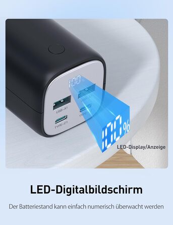 Порти, LED дисплей, для MacBook, iPhone, Samsung, iPad, чорний, 20000mAh, 70W PD, QC3.0, 4