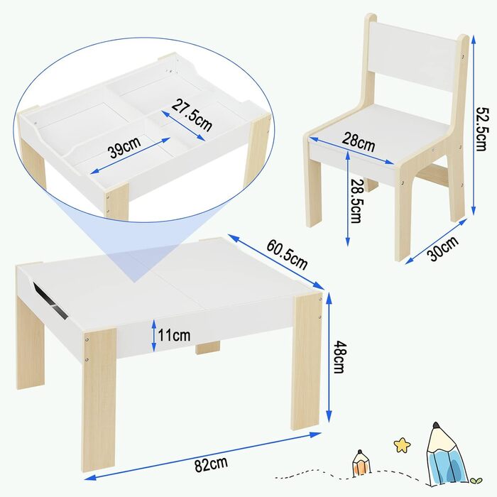 Дитячий стіл Lestarain з 2 стільцями, місце для зберігання, стіл для розпису, дитяча група відпочинку, комплект дитячих меблів, 4 відділення