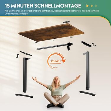 Регульований за висотою стіл Devaise з тихим мотором та функцією пам'яті, стіл для сидіння та стояння, регулювання висоти 72–118 см, ергономічний комп'ютерний стіл для офісу, білий (120x60 см, коричневий)